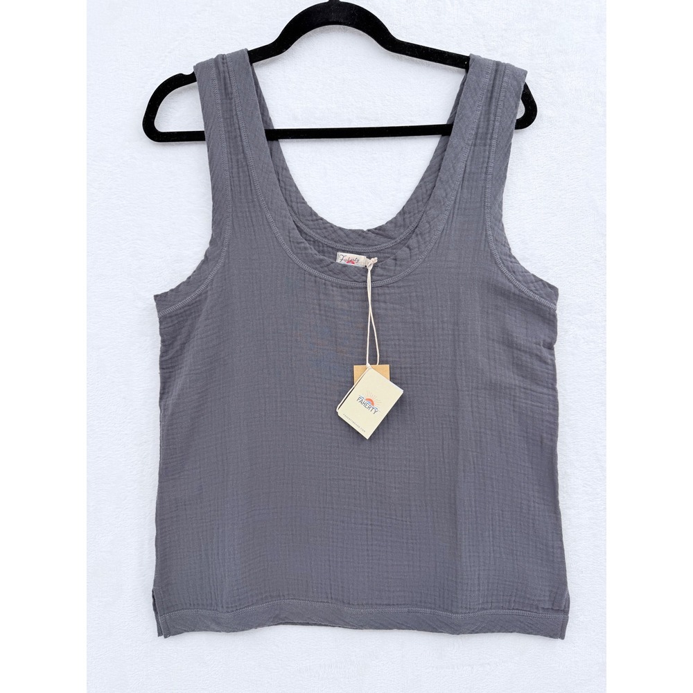 NWT Faherty Dream Cotton Scoop Tank Washed Black Organic Gauze Top Small